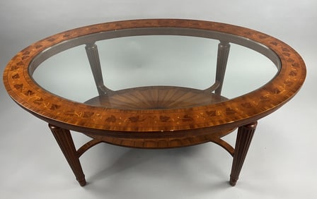 Maitland Smith Inlaid Coffee Table w Glass Top