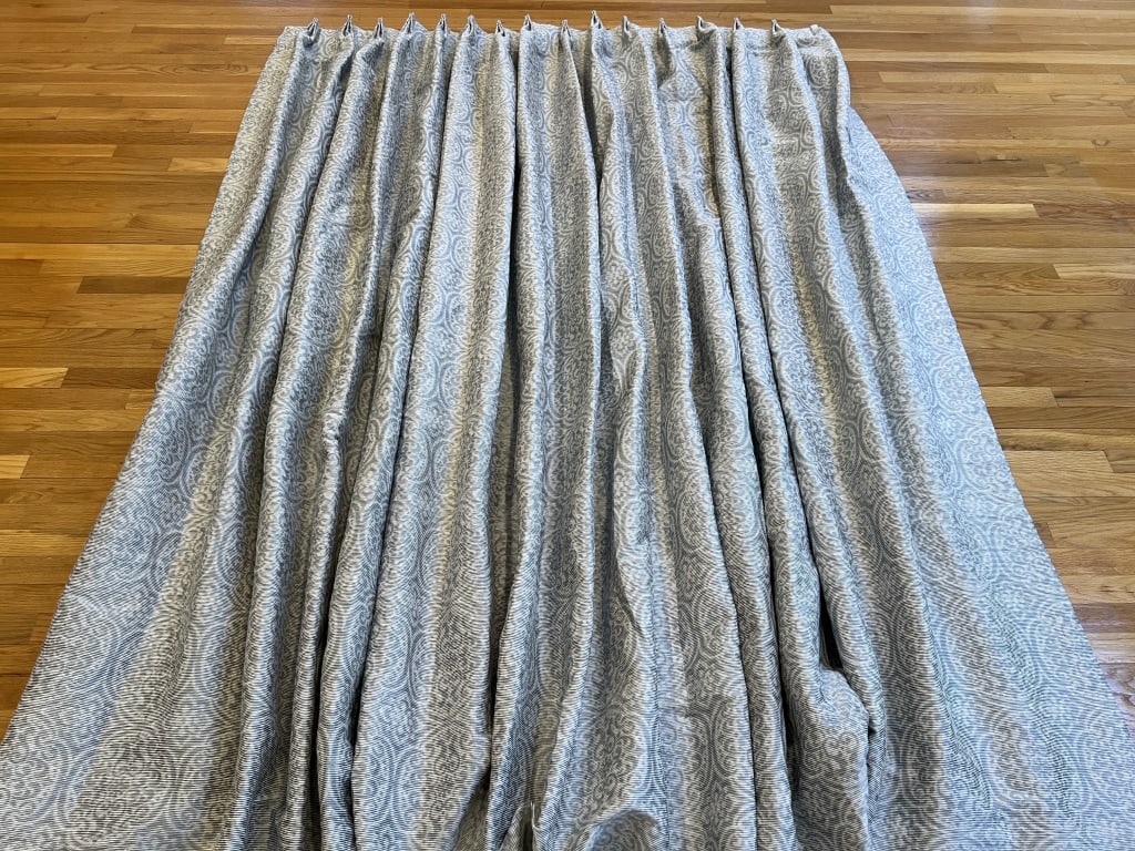 Pair of Custom Made & Lined Contemporary Curtains: Pair of Custom Made & Lined Contemporary Curtains. The tops with pinch pleated details. Each measures approximately 66 x 99 inches.