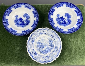 Three Antique 19th C Blue & White Transferware