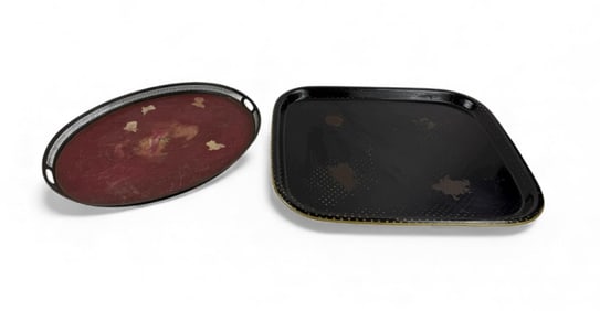 Two Antique Large Scale Tole Metal Serving Trays