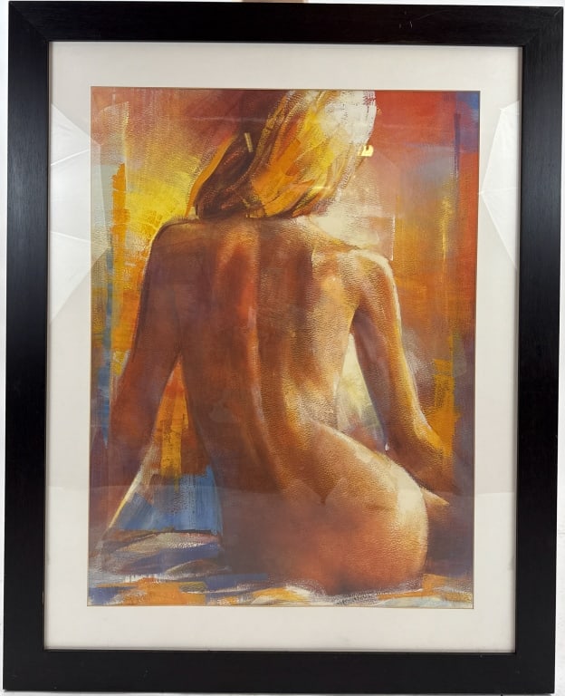Large Scale Modern Framed Print of Female Nude: Large Scale Modern Framed Print of Female Nude. Measures 41 inches in height by 33 inches in width.