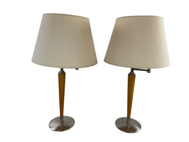 Pair Mid Century Style Wood & Metal Table Lamps
