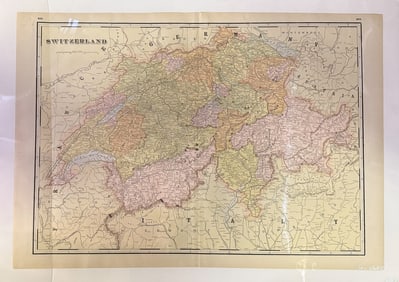 Antique Hand Colored Map of Switzerland Germany