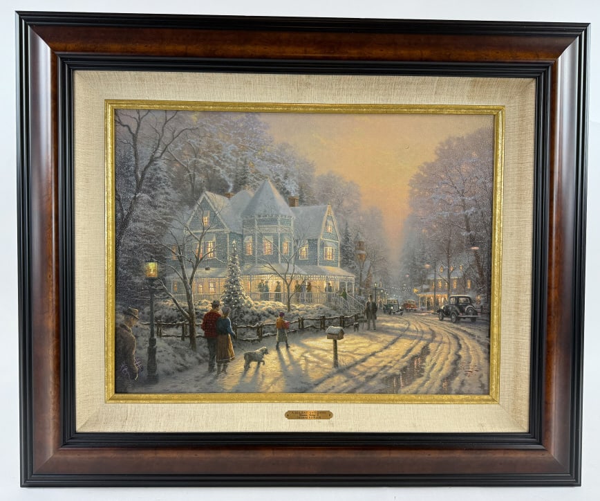 Thomas Kinkade Giclee Limited Edition Framed Print: Thomas Kinkade Giclee Limited Edition Framed Print. This is from a single owner collection of eight Thomas Kinkade's featured in this auction. Titled, A Holiday Gathering - Christmas Cottage IX.