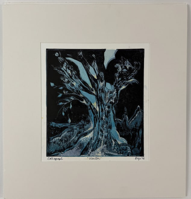 Gerda Roze Contemporary Artwork Original Painting: Gerda Roze Contemporary Artwork Original Painting. Marked as collagraph, titled Winter, dated 2006. Measures approximately 19 x 18 inches.
