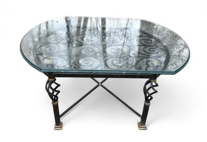 Custom Made Wrought Iron & Beveled Glass End Table
