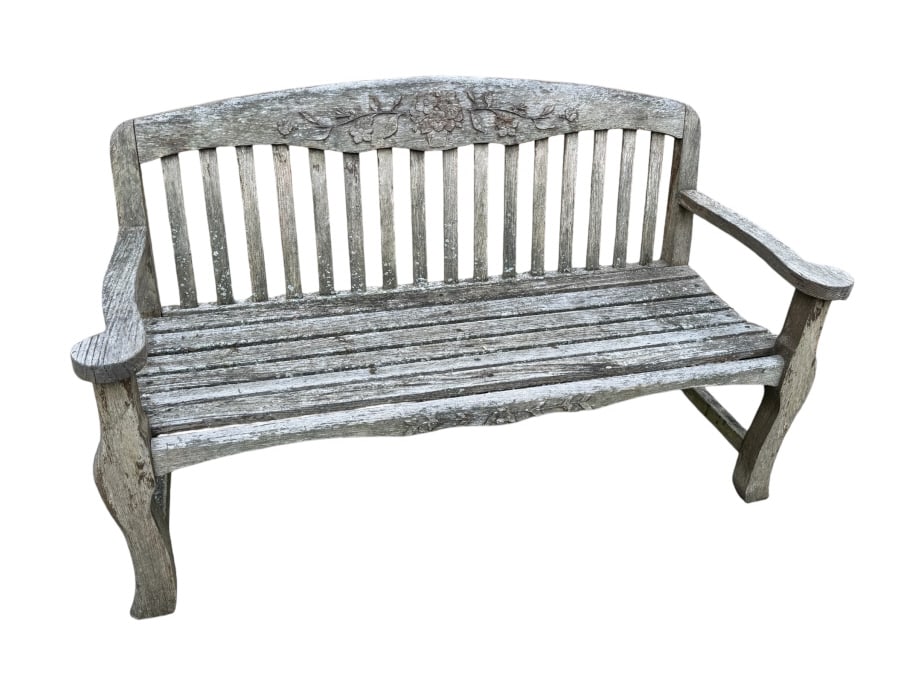Vintage Floral Motif Carved Teak Garden Bench (1 of 15)