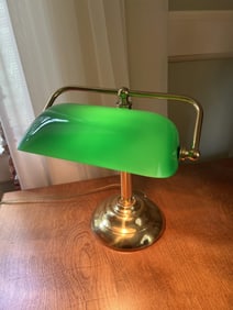 Vintage Green Glass & Brass Student's Lamp