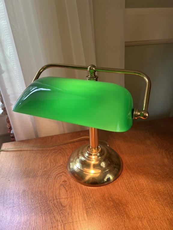 Vintage Green Glass & Brass Student's Lamp (1 of 5)