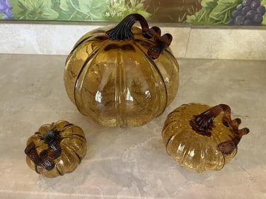 Collection Three Murano Style Blown Glass Pumpkins
