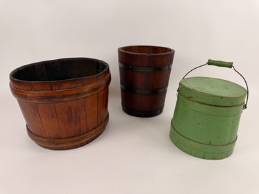 Antique 19th C Handmade Firkin Bucket Pails
