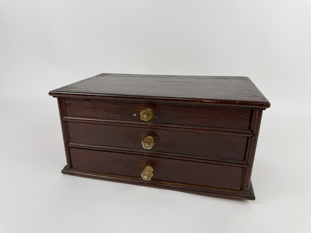 Antique Sewing Spool Case w Crystal Knobs (1 of 10)