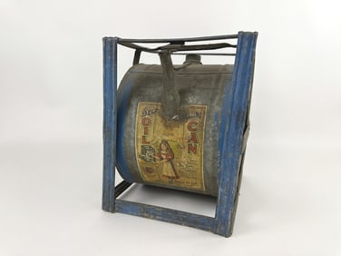 Antique Brown Oil Can Self Sealing Oil Can w Stand