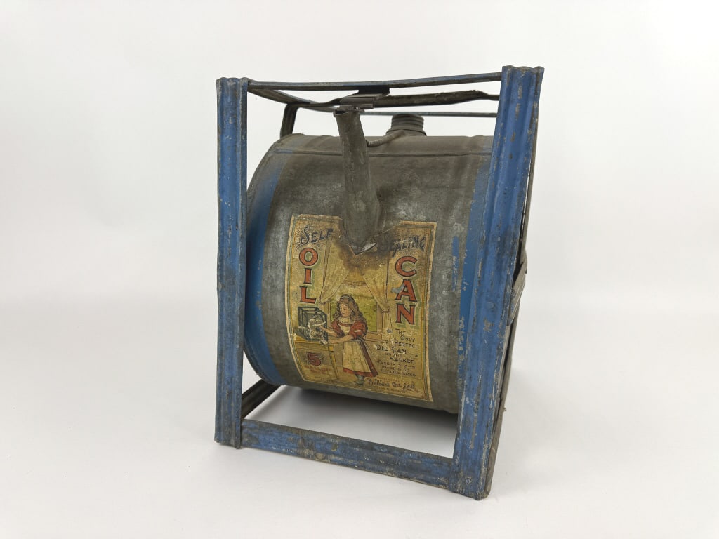 Antique Brown Oil Can Self Sealing Oil Can w Stand (1 of 7)