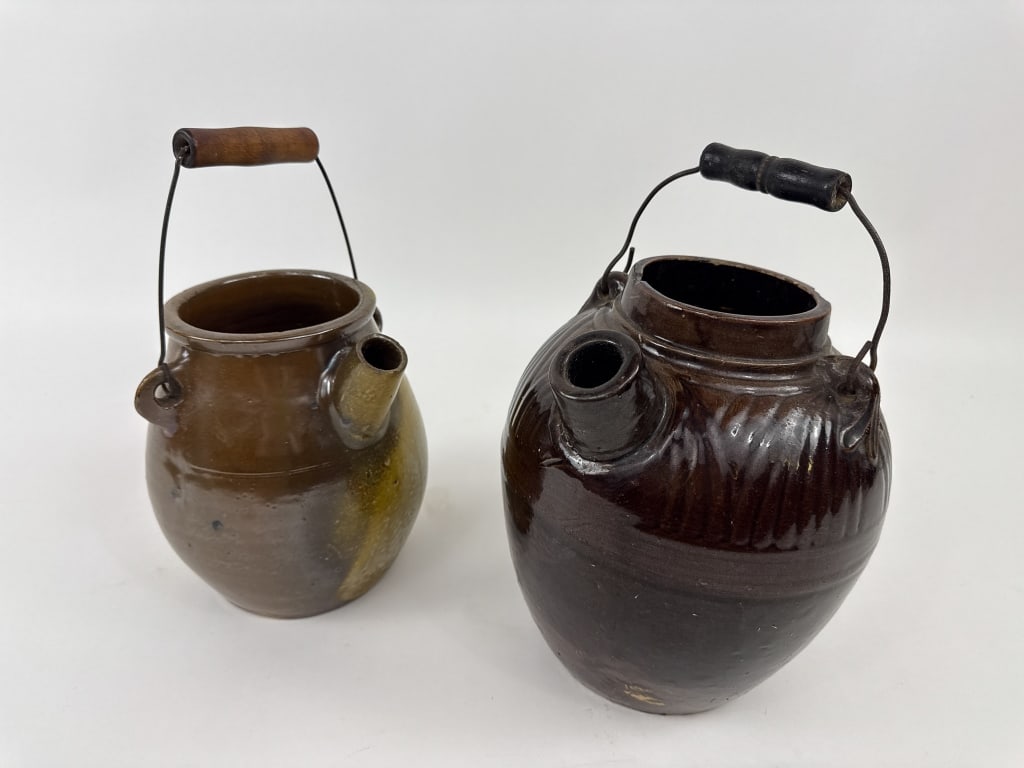 Antique 19th C Stoneware Crocks w Wooden Handles (1 of 15)