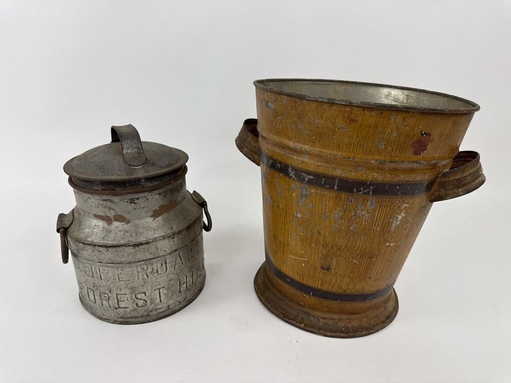 Antique 19th C Faux Grain Painted Pail & Dairy Tin (1 of 8)