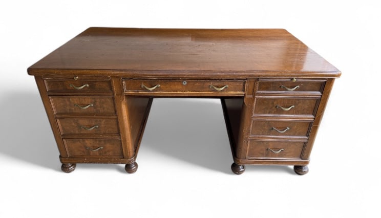 Antique American Solid Wood Desk w Brass Hardware (1 of 14)