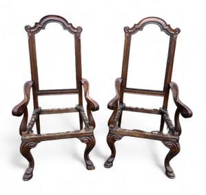 Pair of Antique Sea Serpent Motif Carved Armchairs
