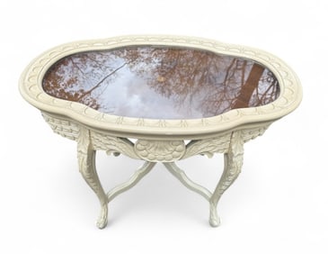 Antique Hand Carved Painted Marquetry Coffee Table