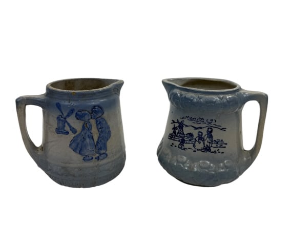 Two Antique Stoneware Pottery Delft Scene Pitchers (1 of 12)
