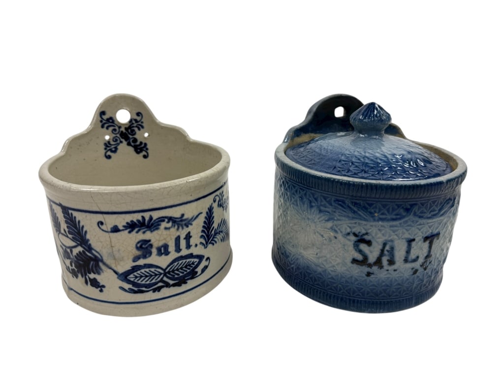 Two Antique Stoneware Pottery Kitchen Salt Crocks (1 of 10)