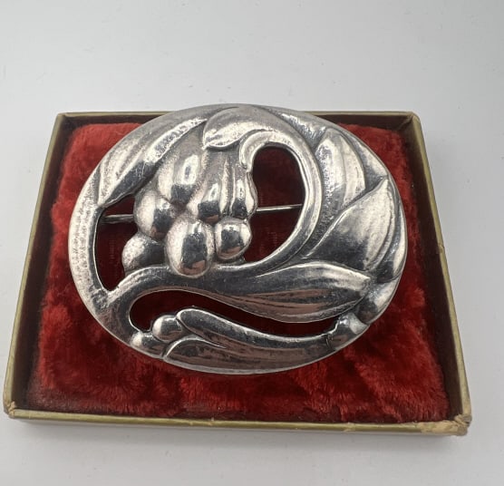 Estate Georg Jensen Style #65 Modernist Brooch: Estate Georg Jensen Denmark Style #65 Modernist Brooch. Stamped STERLING and with additional smaller indistinguishable hallmarks. Unsigned, identified as a match to Georg Jensen's style number 65