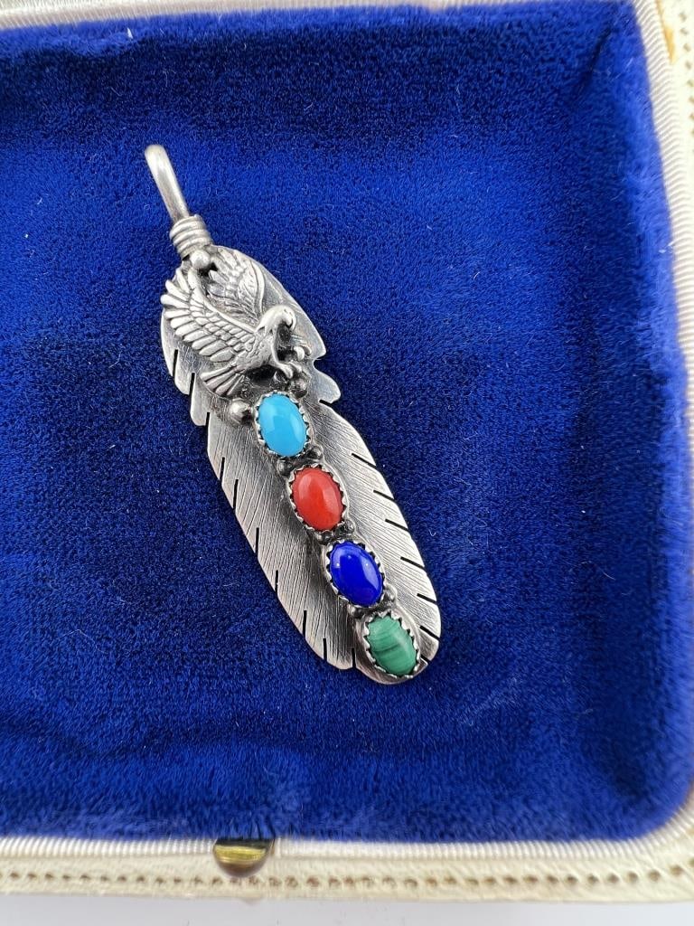 Vintage Native American Sterling Turquoise Pendant (1 of 6)