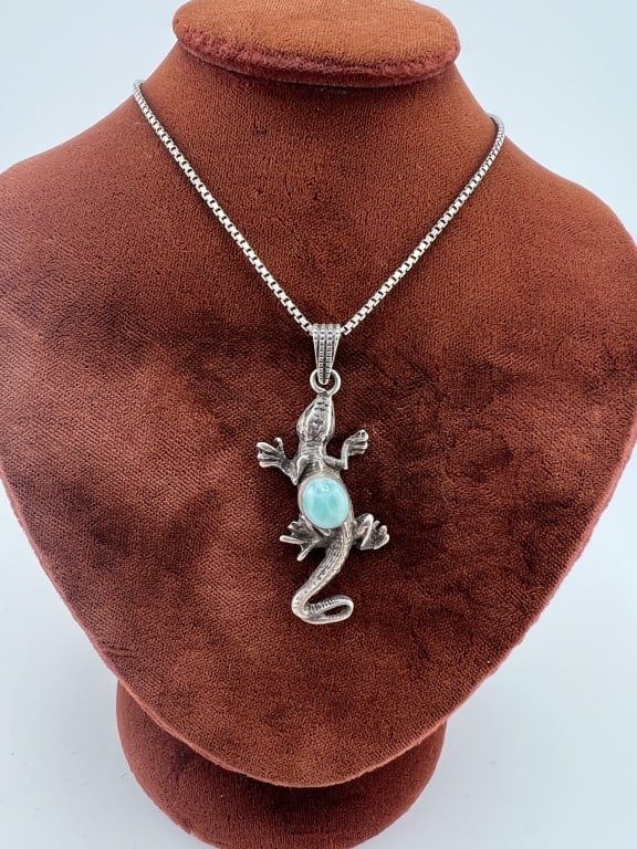 Vintage Sterling & Larimar Native American Pendant (1 of 9)