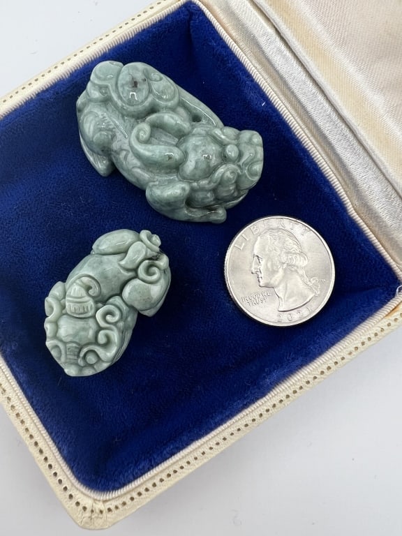 Two Chinese Carved Jade Foo Dragon Pendants - 4