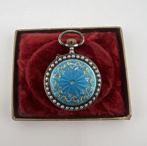 Antique Swiss Enamel & Pearl Pocket Watch Pendant (1 of 10)