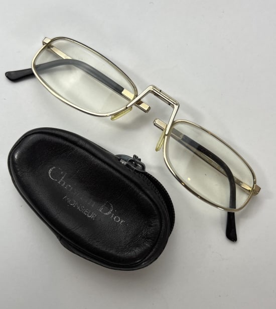 Christian Dior Vintage Eyeglasses w Original Case: Christian Dior Vintage Eyeglasses w Original Case. Case and glasses are signed Christian Dior Monsieur. Case measures 3.25 inches in length.