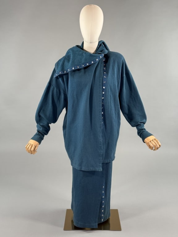 Vintage 1980s Norma Kamali Blue Knit Skirt Set (1 of 7)