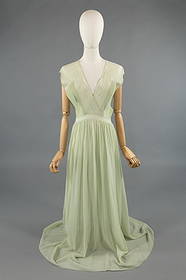 Vintage 1930s Mint Green Silk Hand Sewn Slip Dress: Vintage 1930s Mint Green Silk Hand Sewn Slip Dress Lingerie Night Gown. Entirely hand sewn throughout with pin tucks and floral details at bust. Ruched through waistline with attached tie at waist. Li