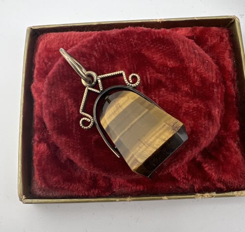 Antique 19th C Tiger's Eye Articulated Fob Pendant (1 of 7)