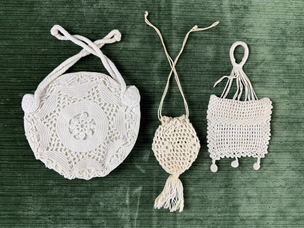 Collection of Antique White Cotton Crochet Bags (1 of 7)