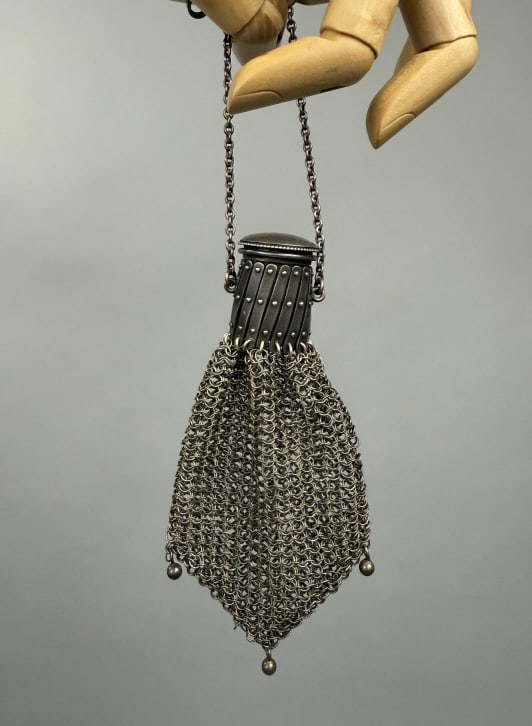 Antique Sterling Metal Mesh Bag for Chatelaine (1 of 6)