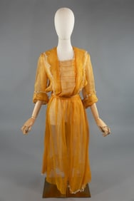 Antique Edwardian 1900s Orange Organdy Lace Gown