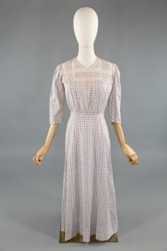 Antique 1900s Purple Check Cotton Tea Lawn Dress