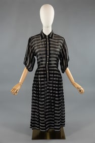 Vintage 1950s Striped Black Sheer Chiffon Dress