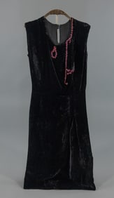 Antique 1920s Black Velvet Sequin Flapper Dress