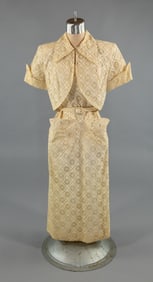 Vintage 1950s Cream Spiderweb Lace Dress Set