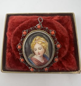 Antique 800 Silver & Coral Portrait Miniature