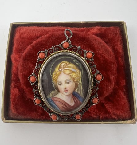 Antique 800 Silver & Coral Portrait Miniature (1 of 7)