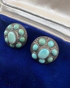 Pair Antique Austro Hungarian Turquoise Earrings