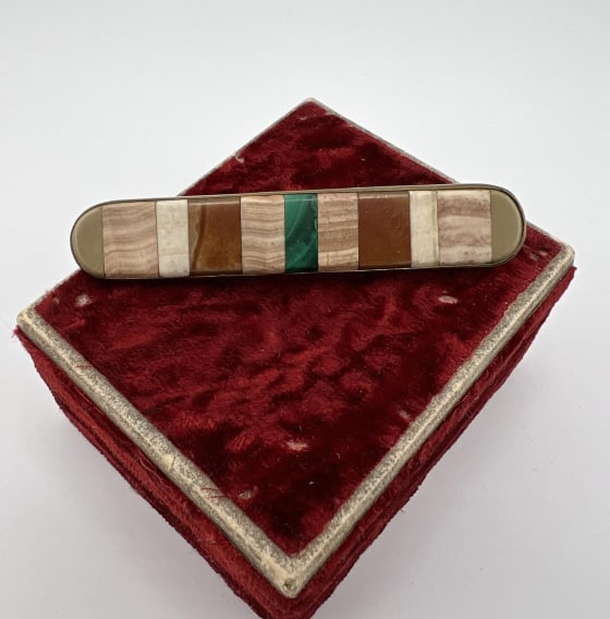Antique 19th C Carlsbad Pietra Dura Bar Brooch (1 of 9)