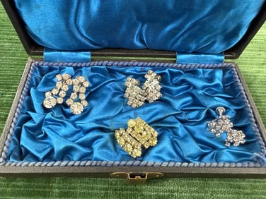 Collection of Vintage Rhinestone Clip On Earrings