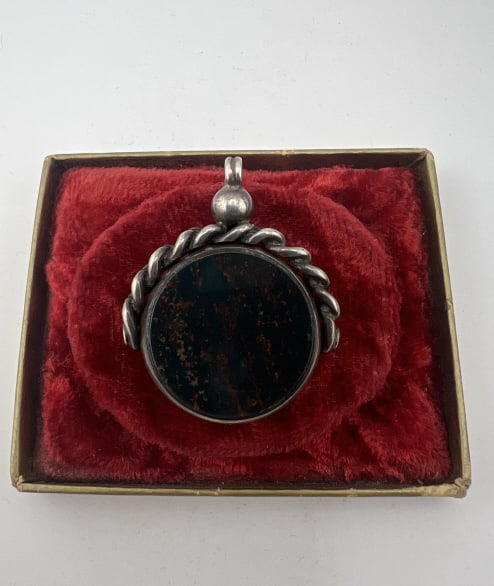 Antique Sterling Bloodstone Carnelian Fob Spinner (1 of 8)
