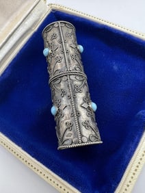 Antique 800 Silver & Turquoise Lipstick Case