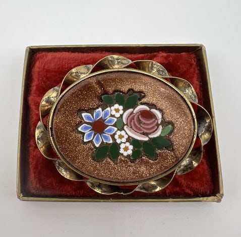 Antique 19th C Goldstone Micro Mosaic Brooch (1 of 8)
