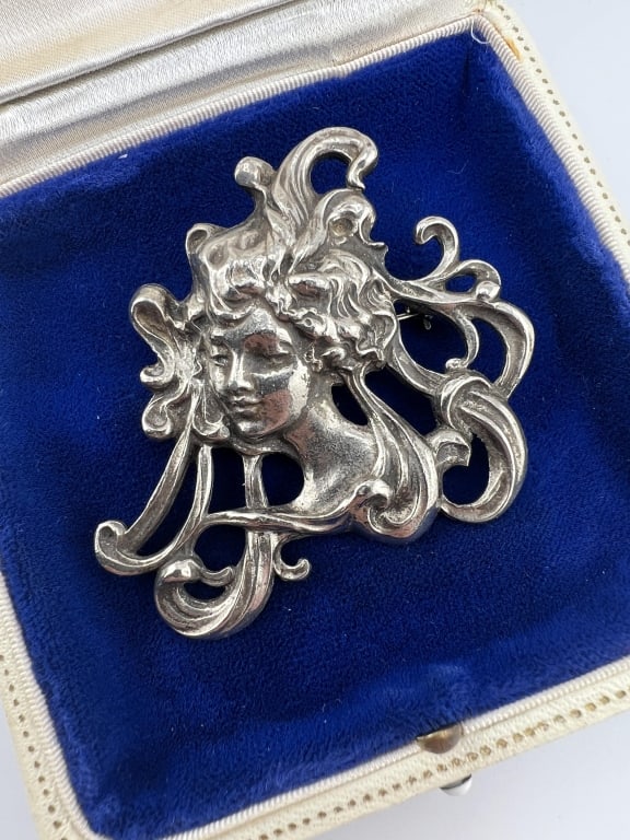 Antique Art Nouveau Sterling Silver Figural Brooch (1 of 7)